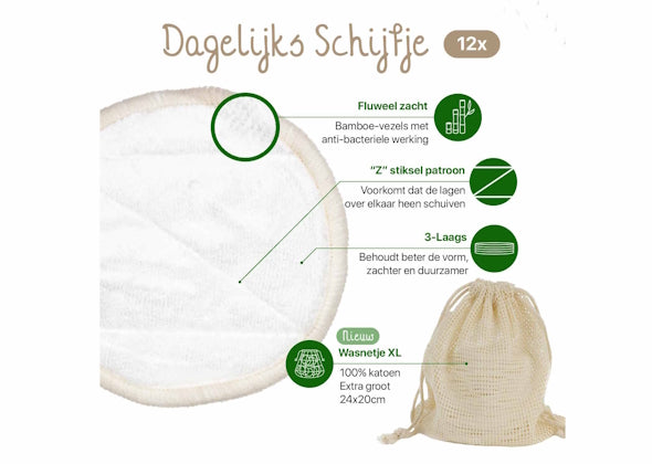 16x Wasbare Wattenschijfjes (12x Dagelijks 4x Scrub) - Speeltastisch l Ecotastisch