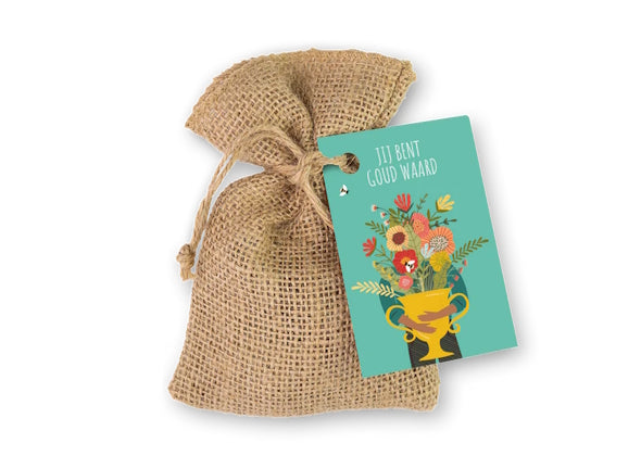Jute Zakje - Jij bent goud waard (8 Blossombs) - Speeltastisch l Ecotastisch