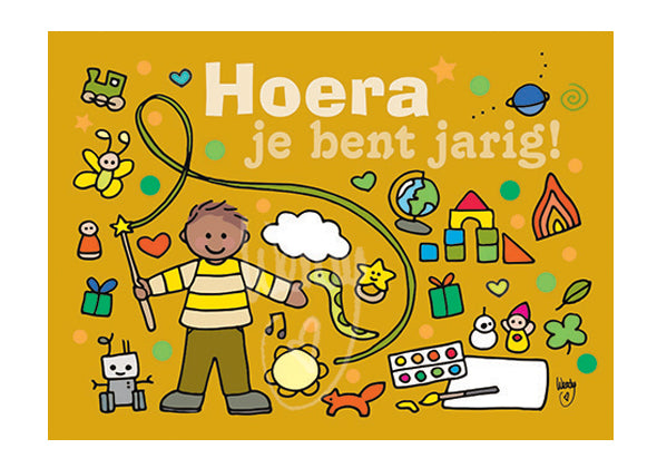 Postkaart Jarig Jongen Geel - Speeltastisch l Ecotastisch