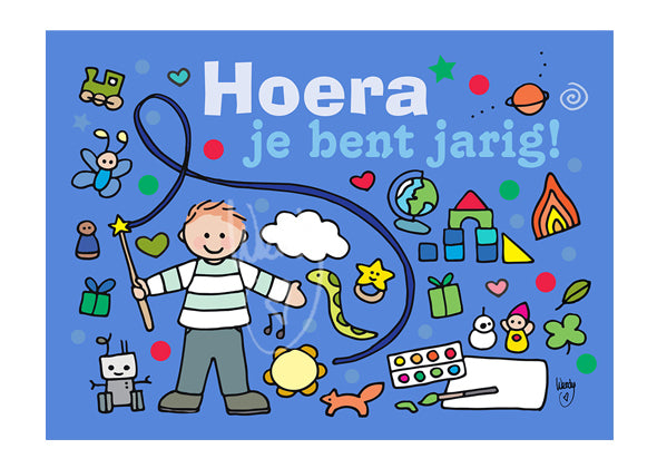 Postkaart Jarig Jongen Blauw - Speeltastisch l Ecotastisch