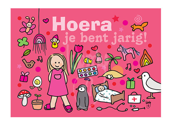 Postkaart Jarig Meisje Roze - Speeltastisch l Ecotastisch