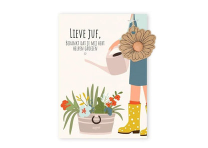Blossombs Kaart met hanger (1 Blossomb) - Lieve Juf