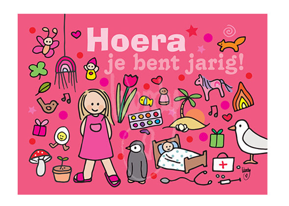 Postkaart Jarig Meisje Roze